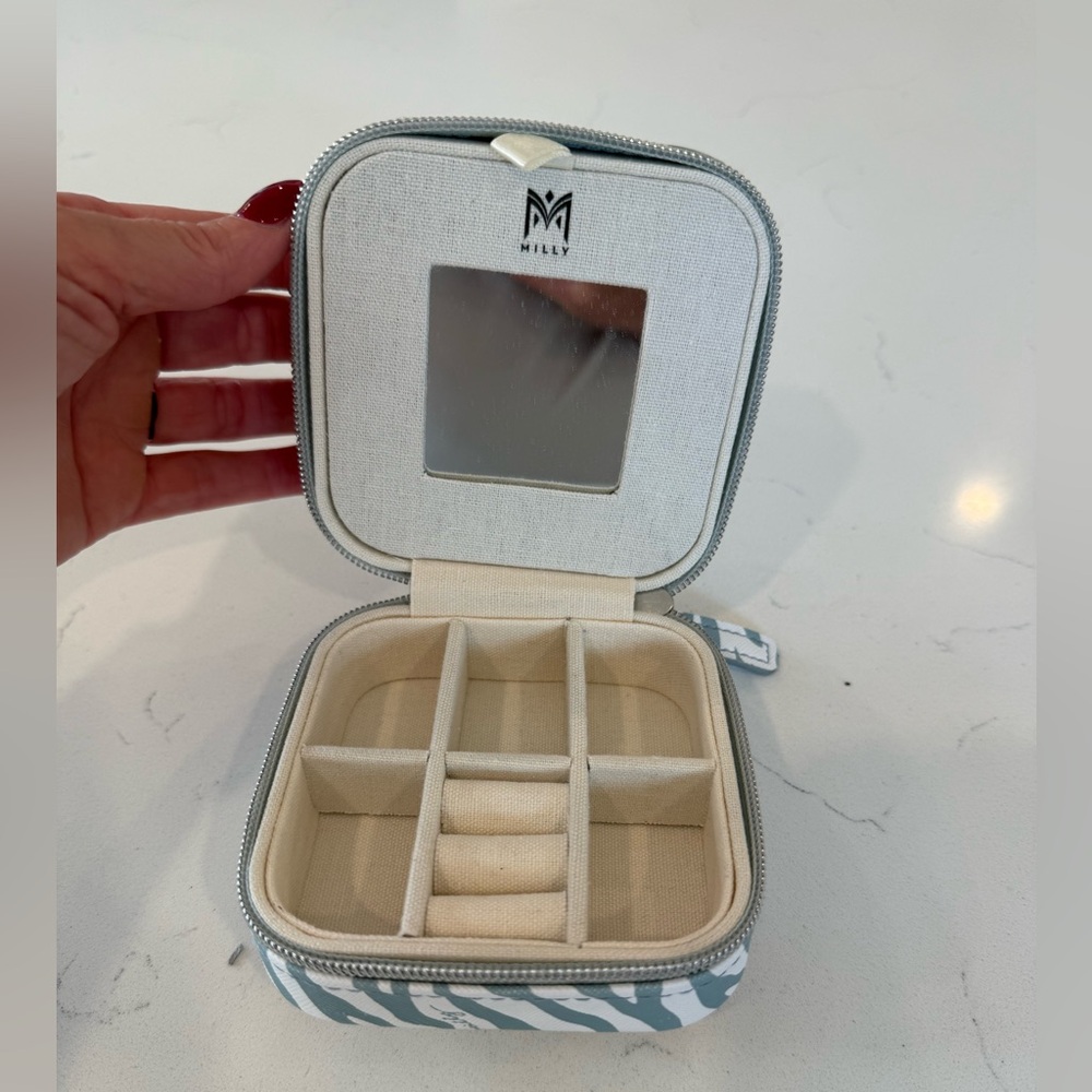 Milly White and Blue Jewelry Case with Mirror